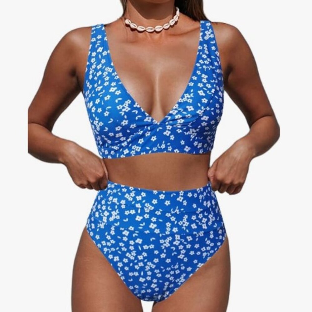 Hilinker Women's V Neck High Waisted 2 Piece Bathing Suit Size Medium NWT